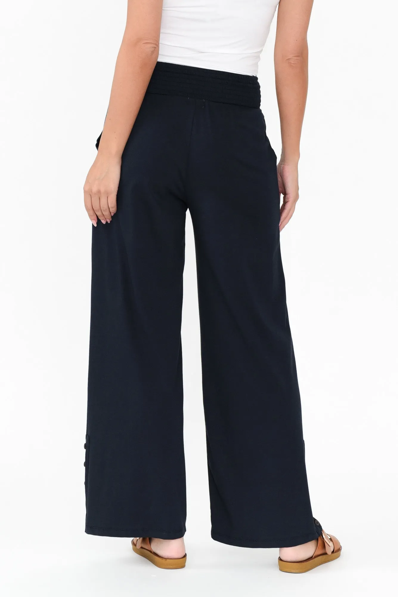 Angelica Navy Cotton Shirred Pants