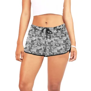 Australian Newspaper B & W Drawstring Shorts up to 2 XL
