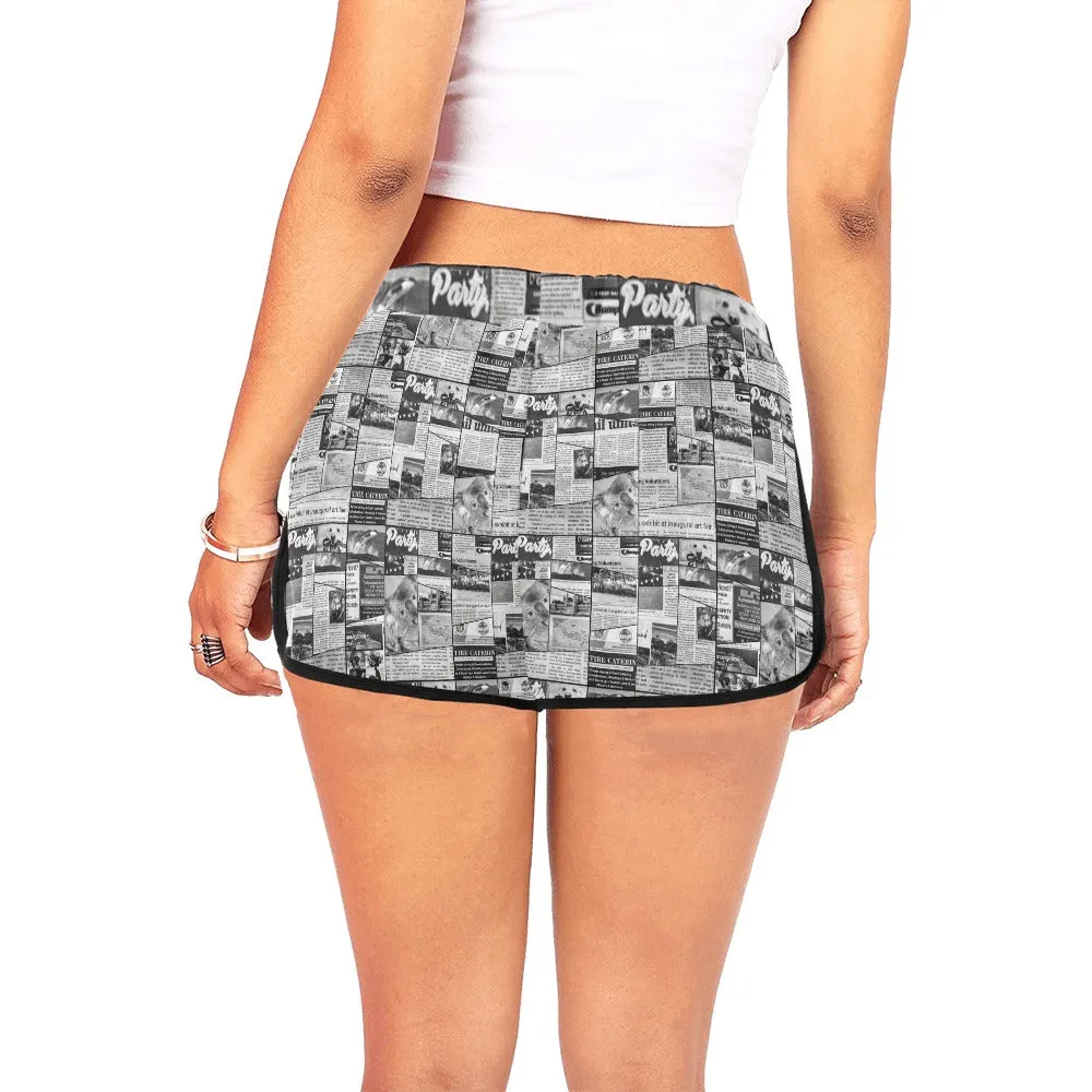 Australian Newspaper B & W Drawstring Shorts up to 2 XL
