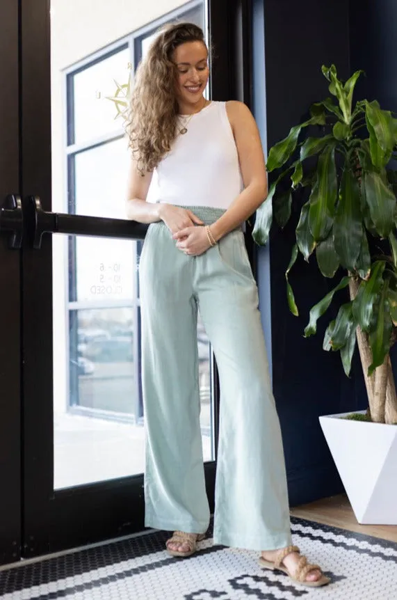 Bella Dahl Smocked Waist Wide Leg Pant, Oasis