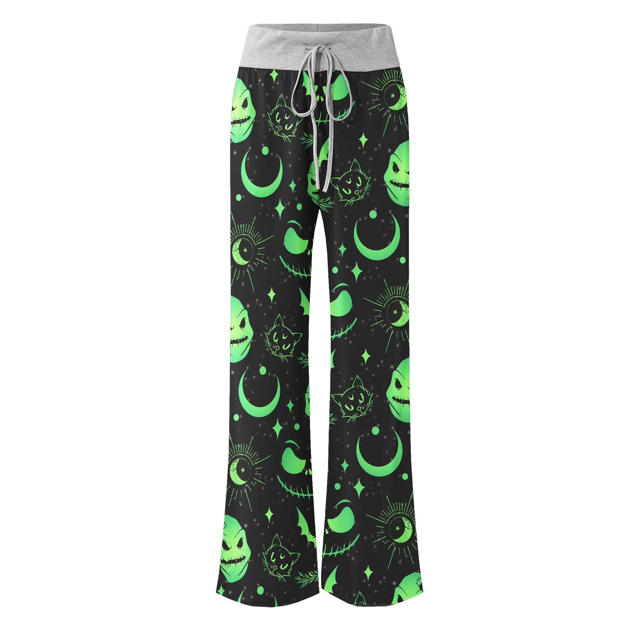 Black Green Christmas Theme Women's High-waisted Wide Leg Pants