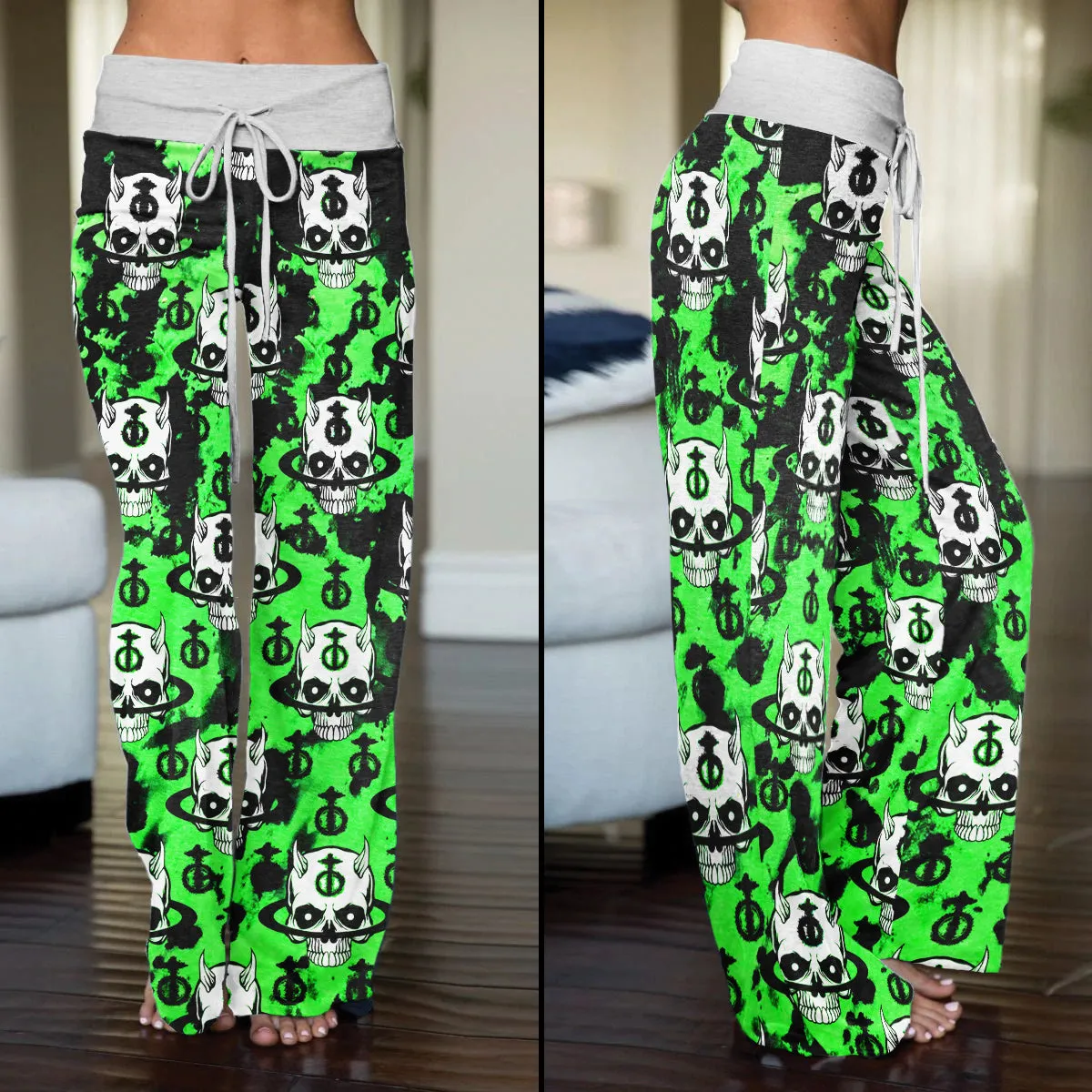 Black Green Devil Brush Women's High-waisted Wide Leg Pants