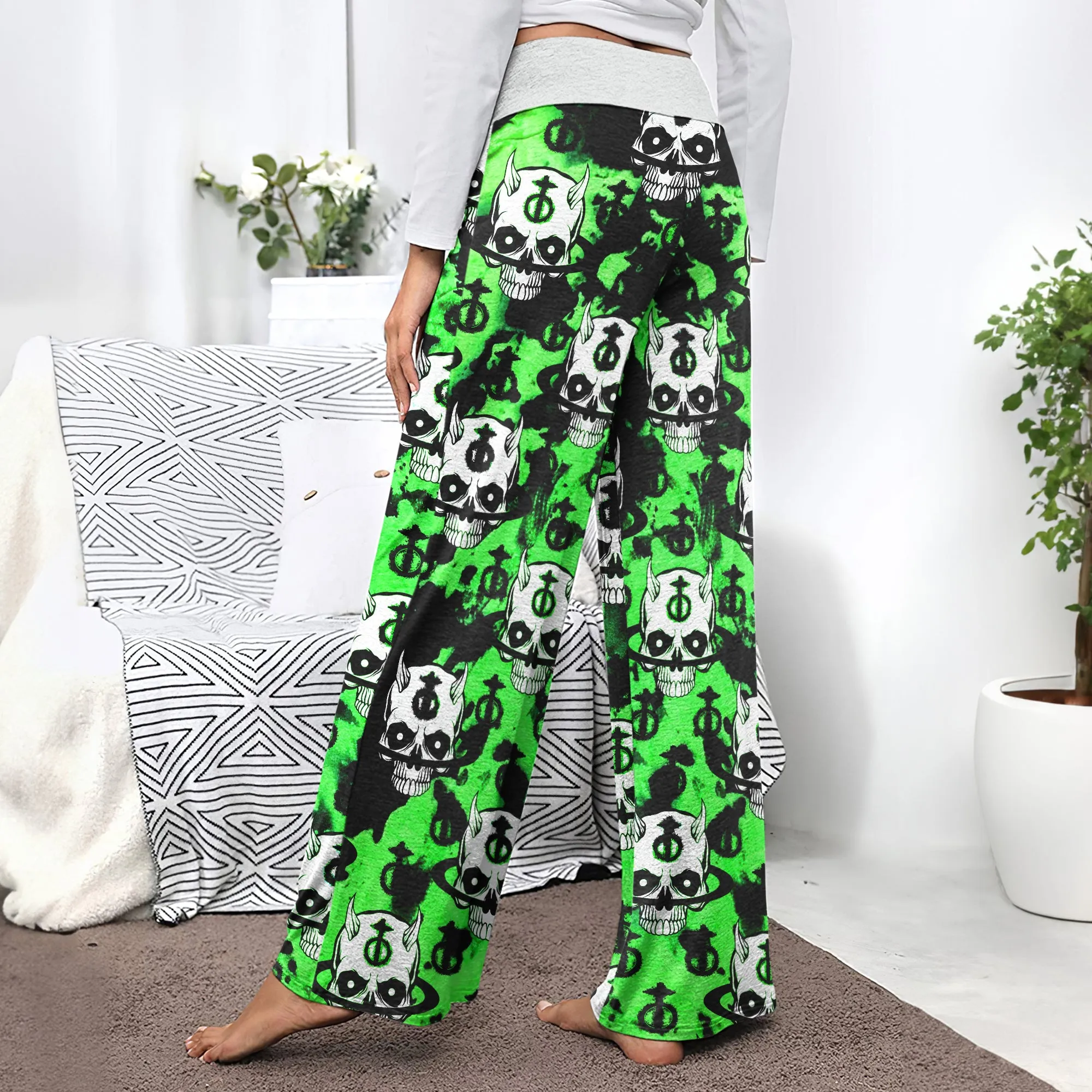 Black Green Devil Brush Women's High-waisted Wide Leg Pants