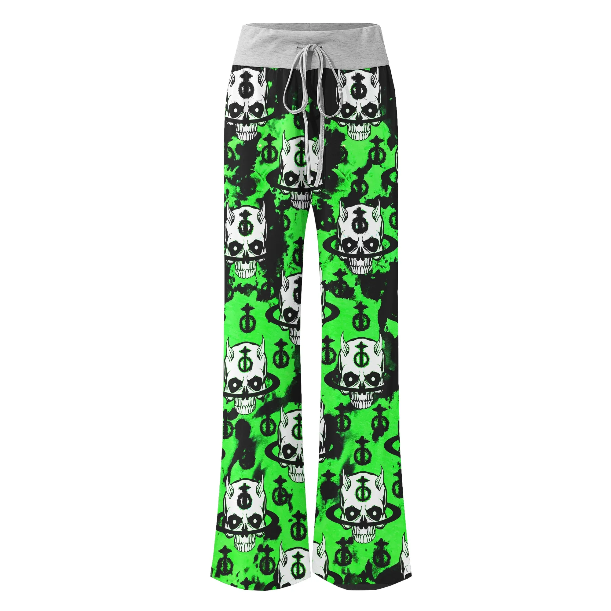 Black Green Devil Brush Women's High-waisted Wide Leg Pants