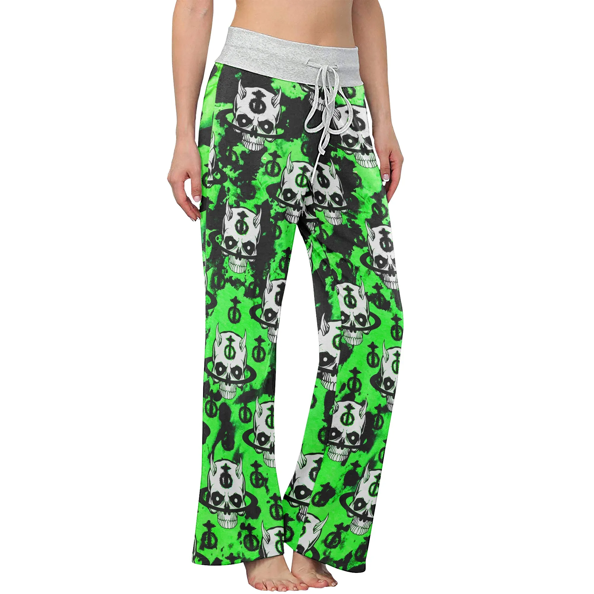 Black Green Devil Brush Women's High-waisted Wide Leg Pants
