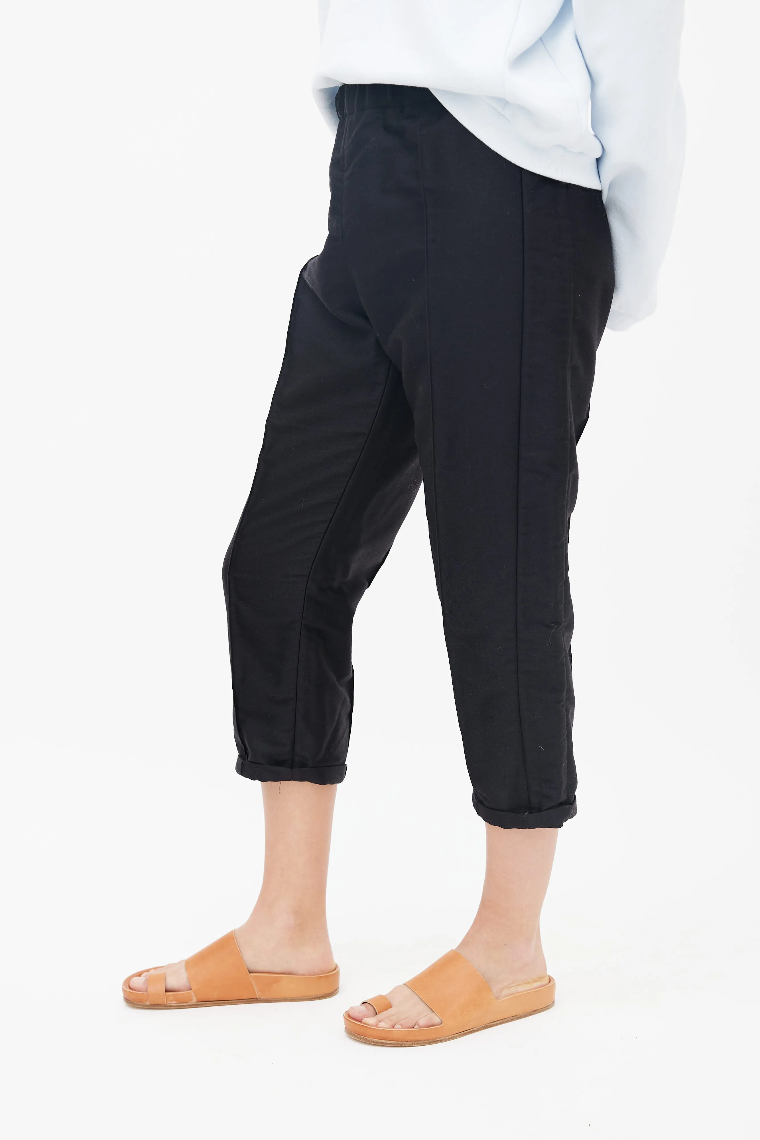 Black Wool Pressed Crease Capri