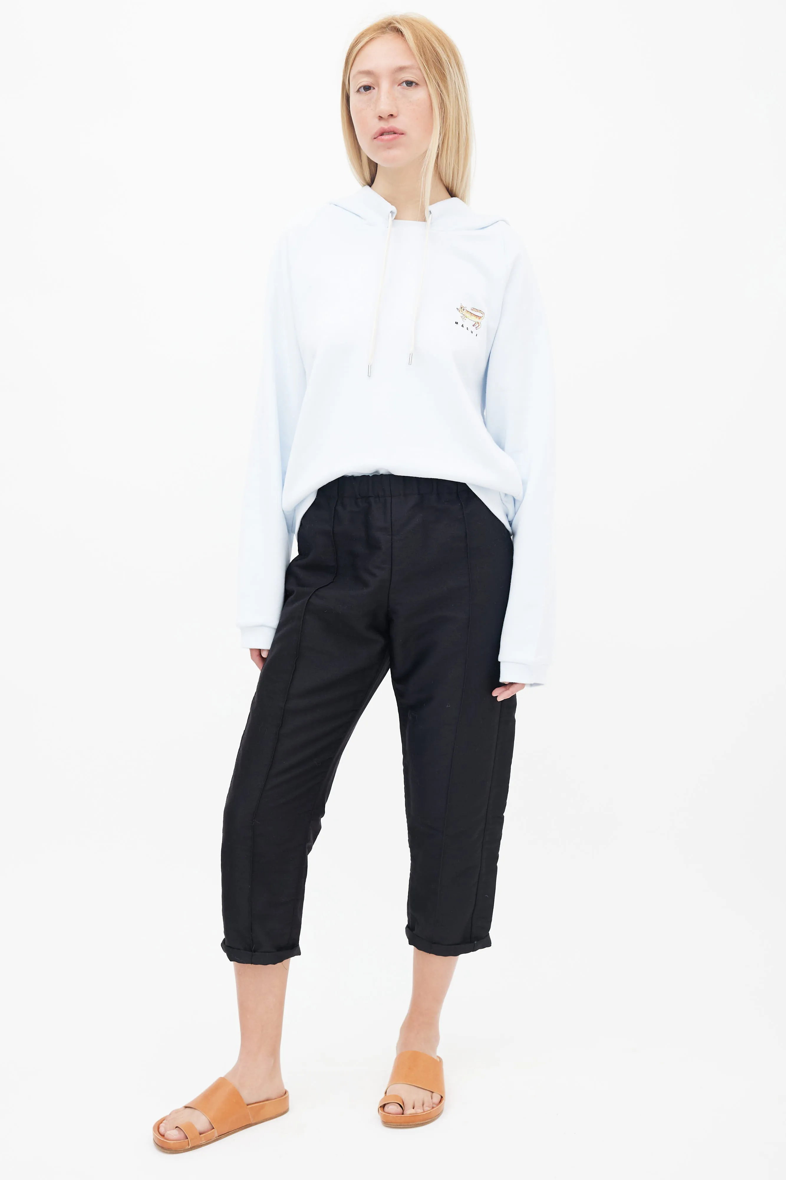 Black Wool Pressed Crease Capri