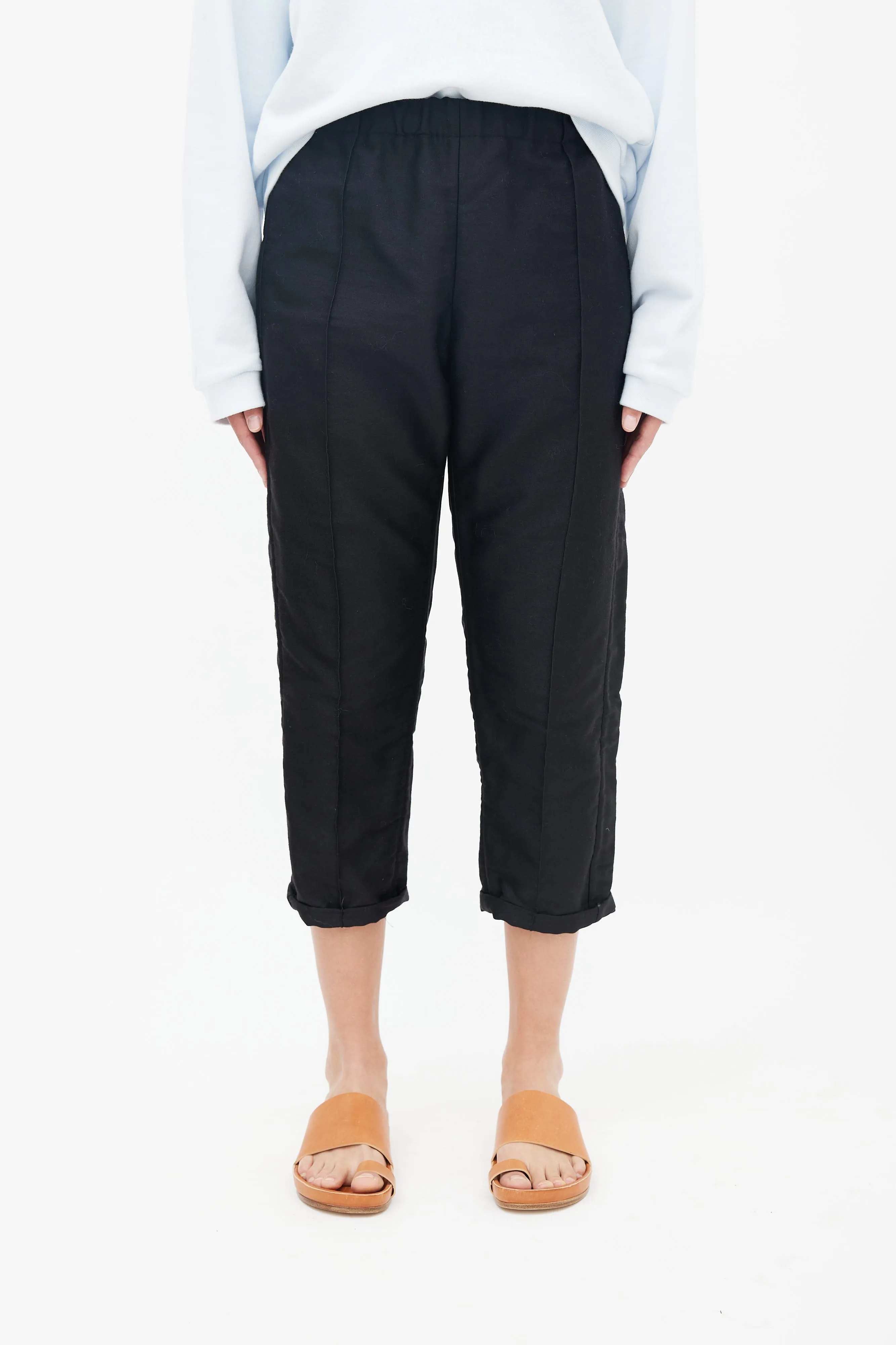 Black Wool Pressed Crease Capri