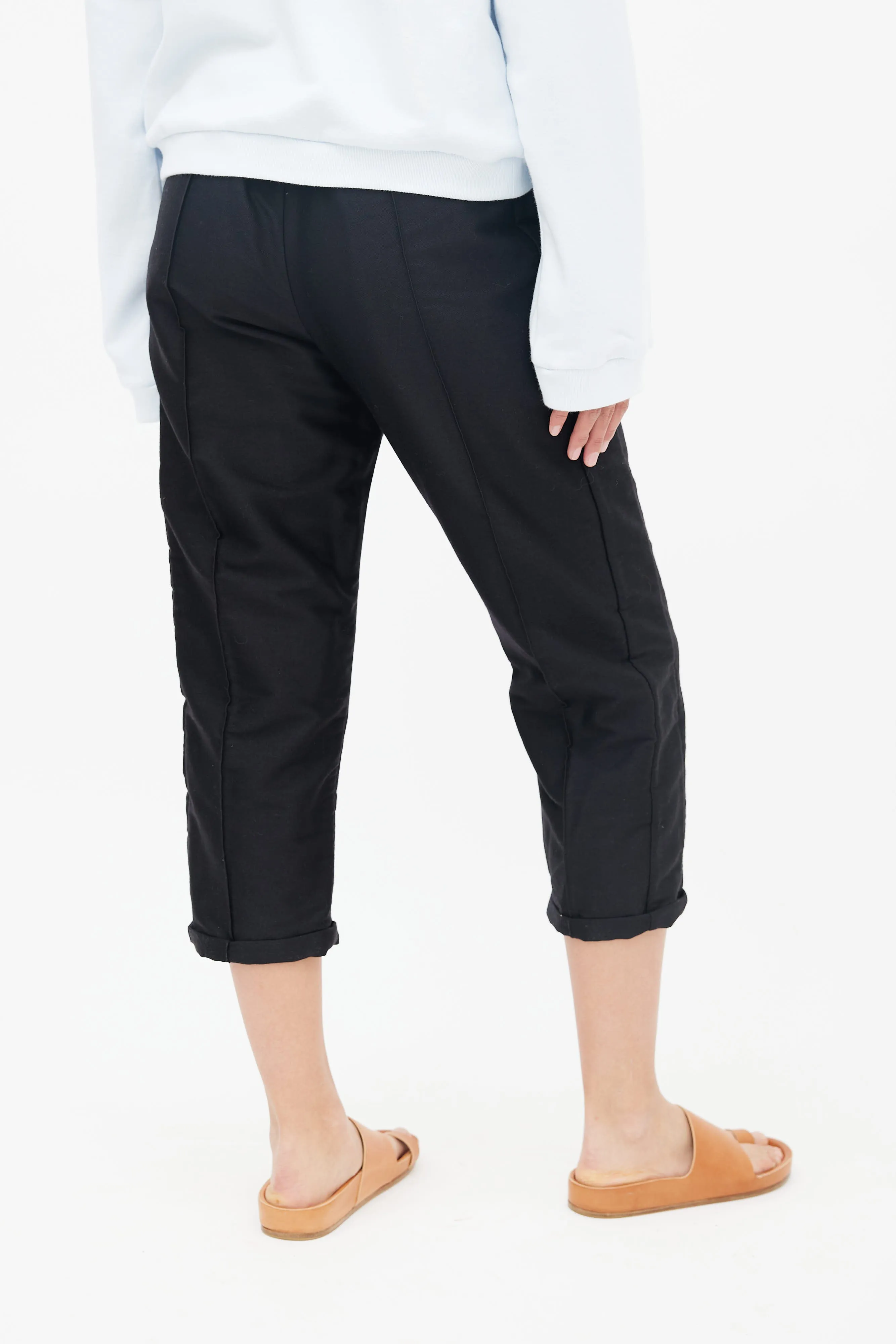 Black Wool Pressed Crease Capri