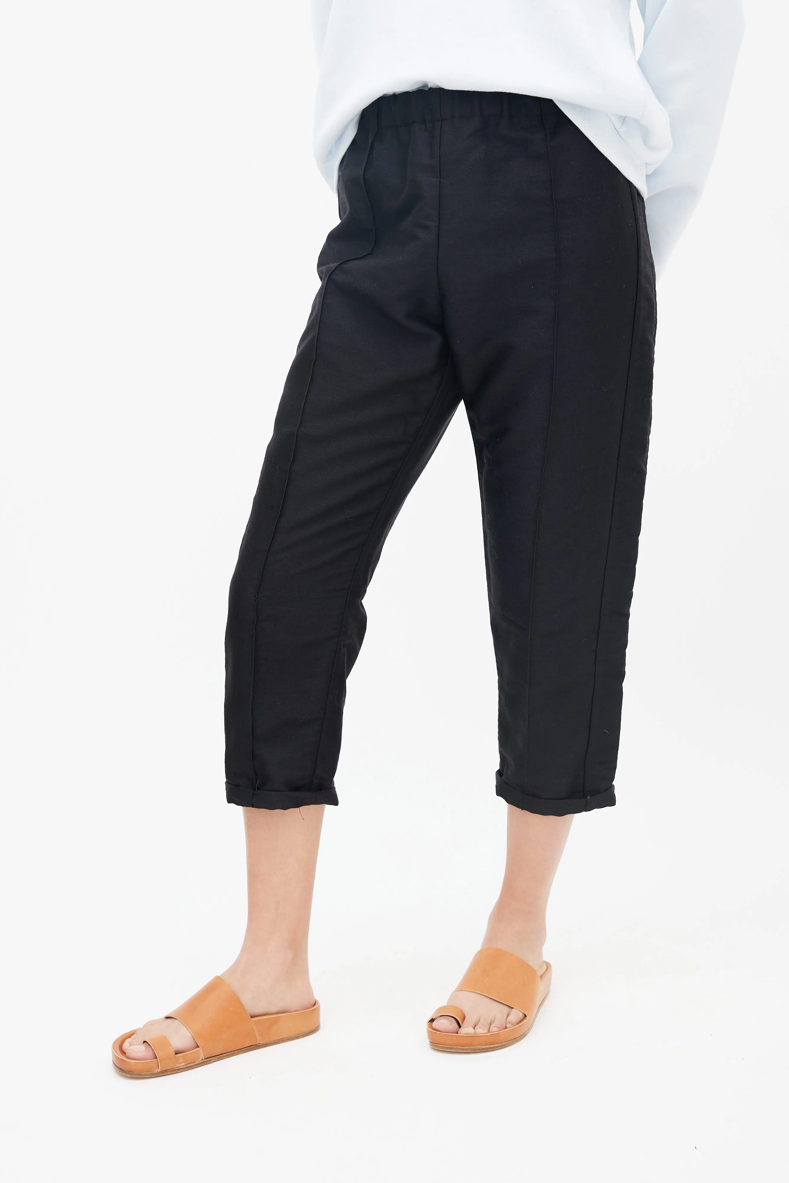 Black Wool Pressed Crease Capri