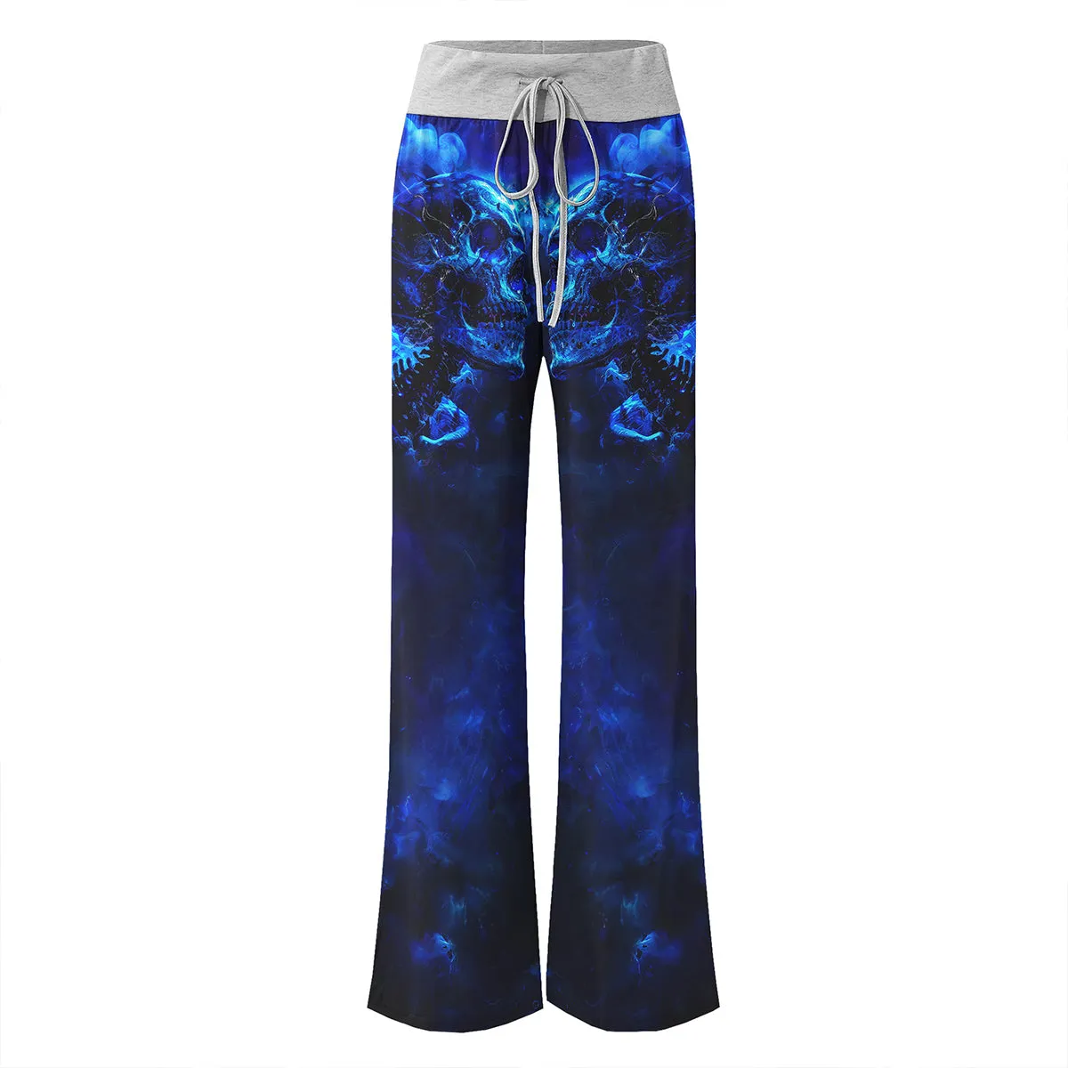 Blue Skull Art Abstract Women's High-waisted Wide Leg Pants