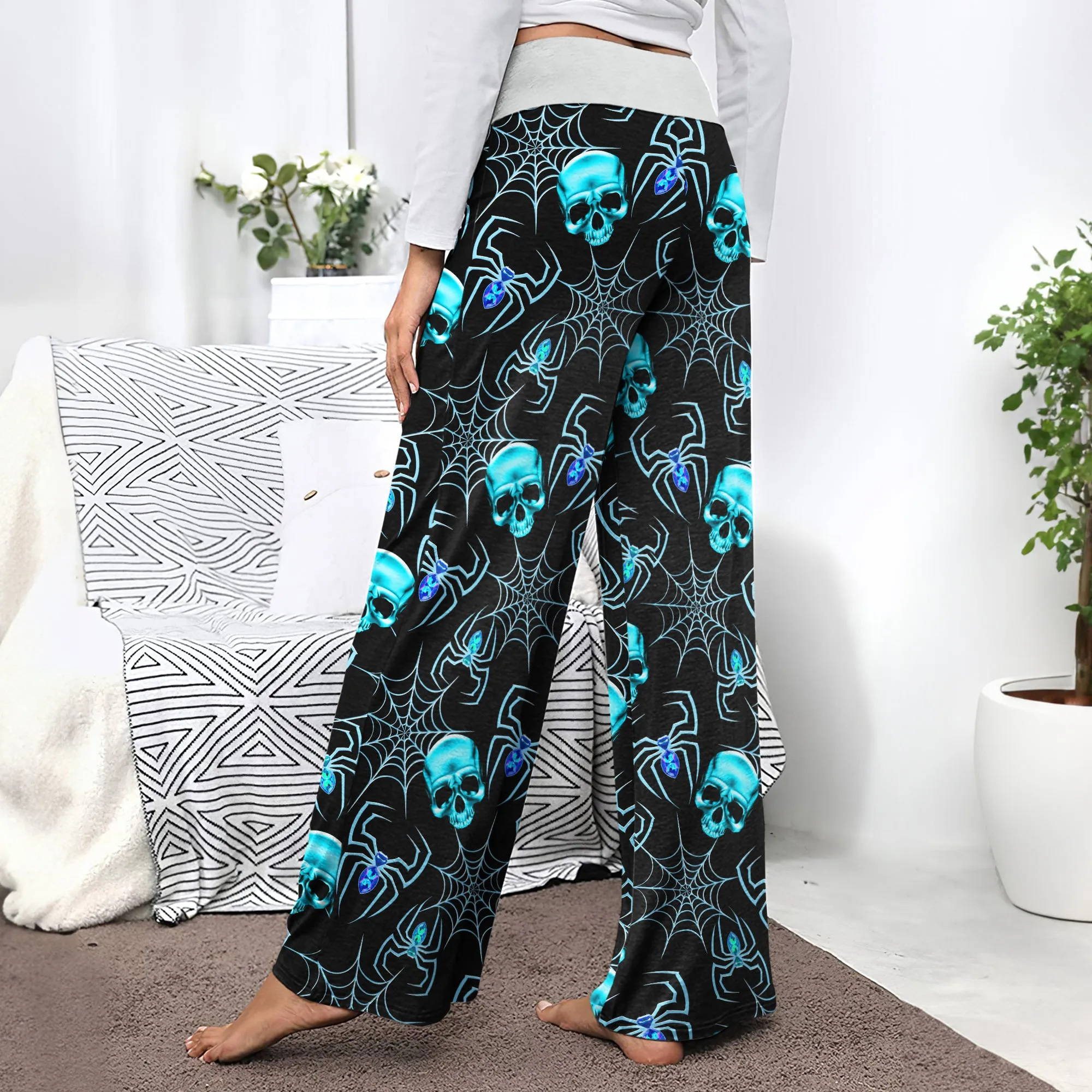 Blue Skull Spider Women's High-waisted Wide Leg Pants