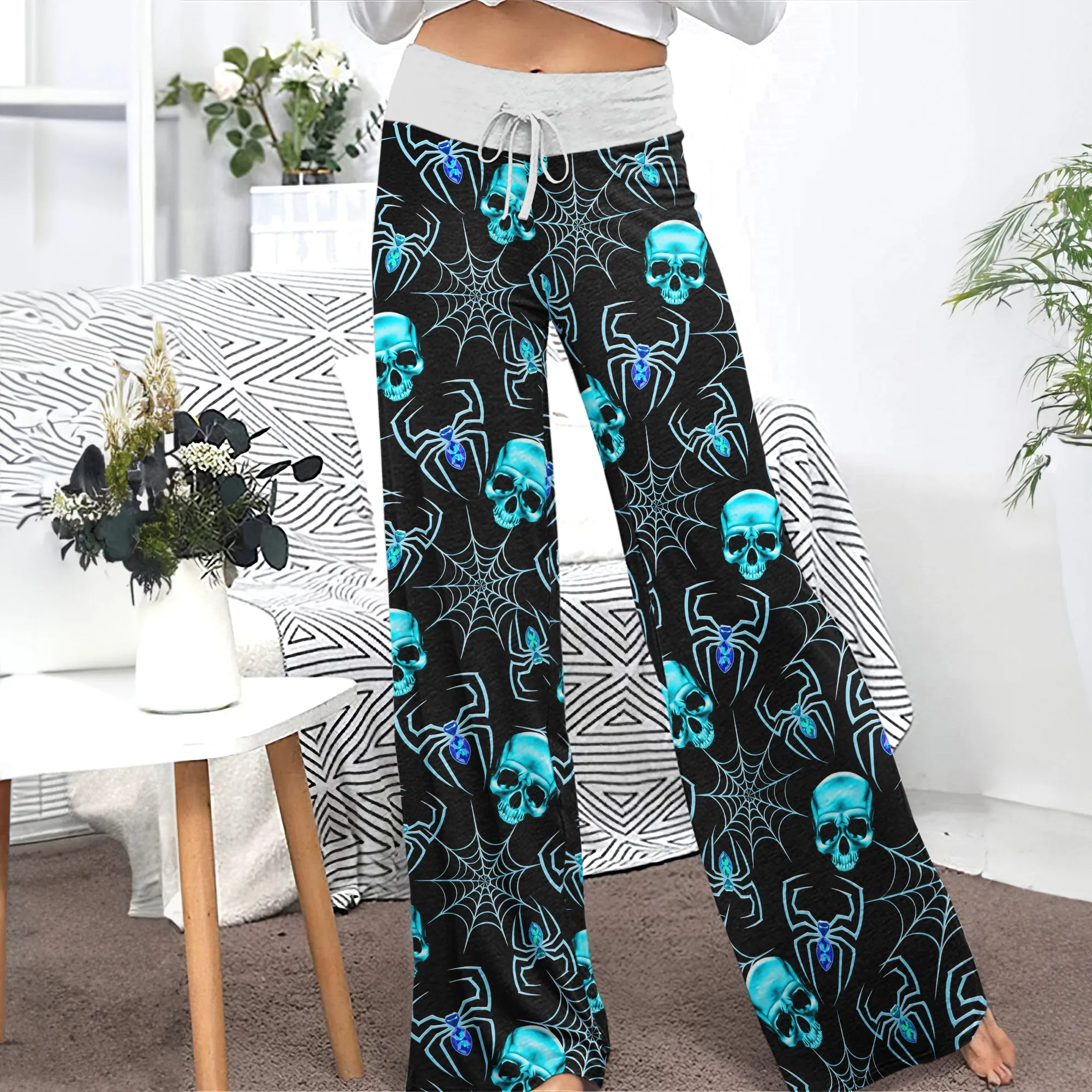 Blue Skull Spider Women's High-waisted Wide Leg Pants