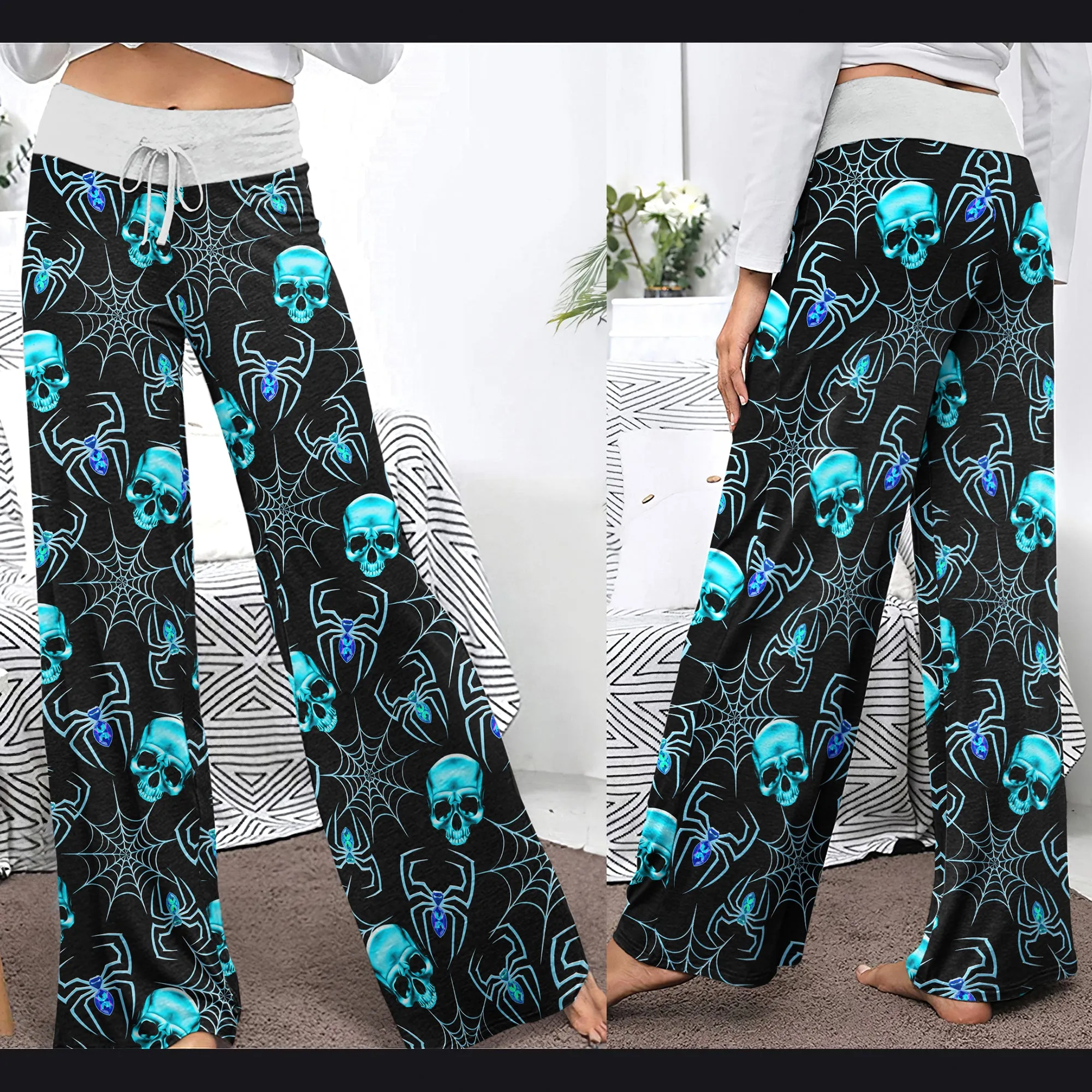 Blue Skull Spider Women's High-waisted Wide Leg Pants