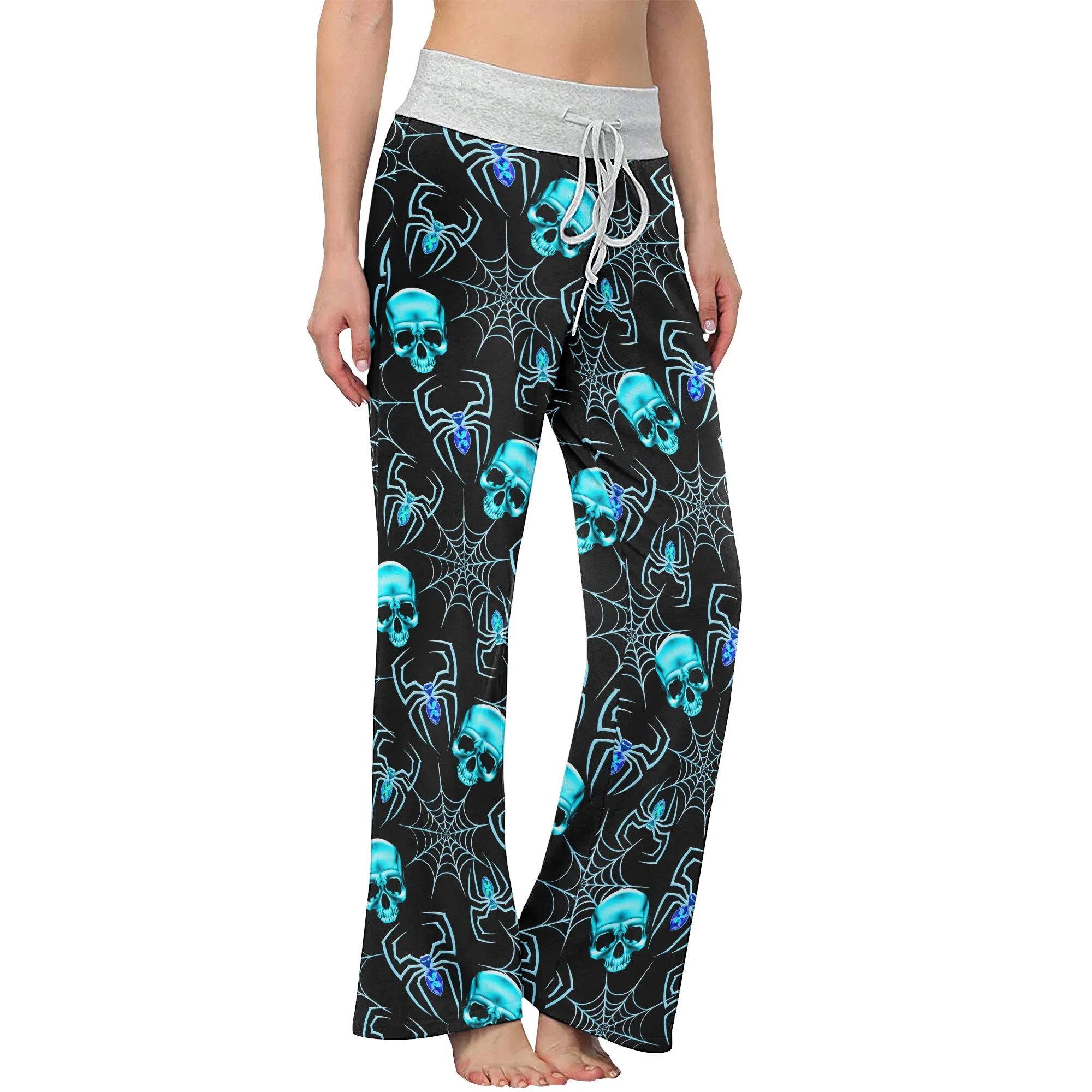 Blue Skull Spider Women's High-waisted Wide Leg Pants