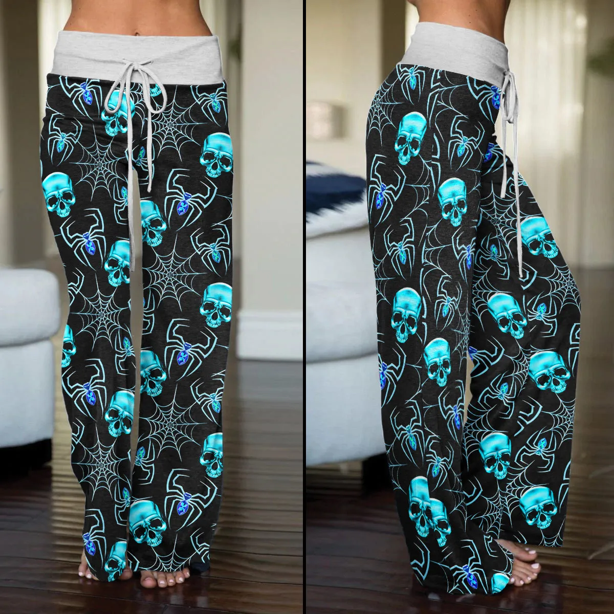 Blue Skull Spider Women's High-waisted Wide Leg Pants