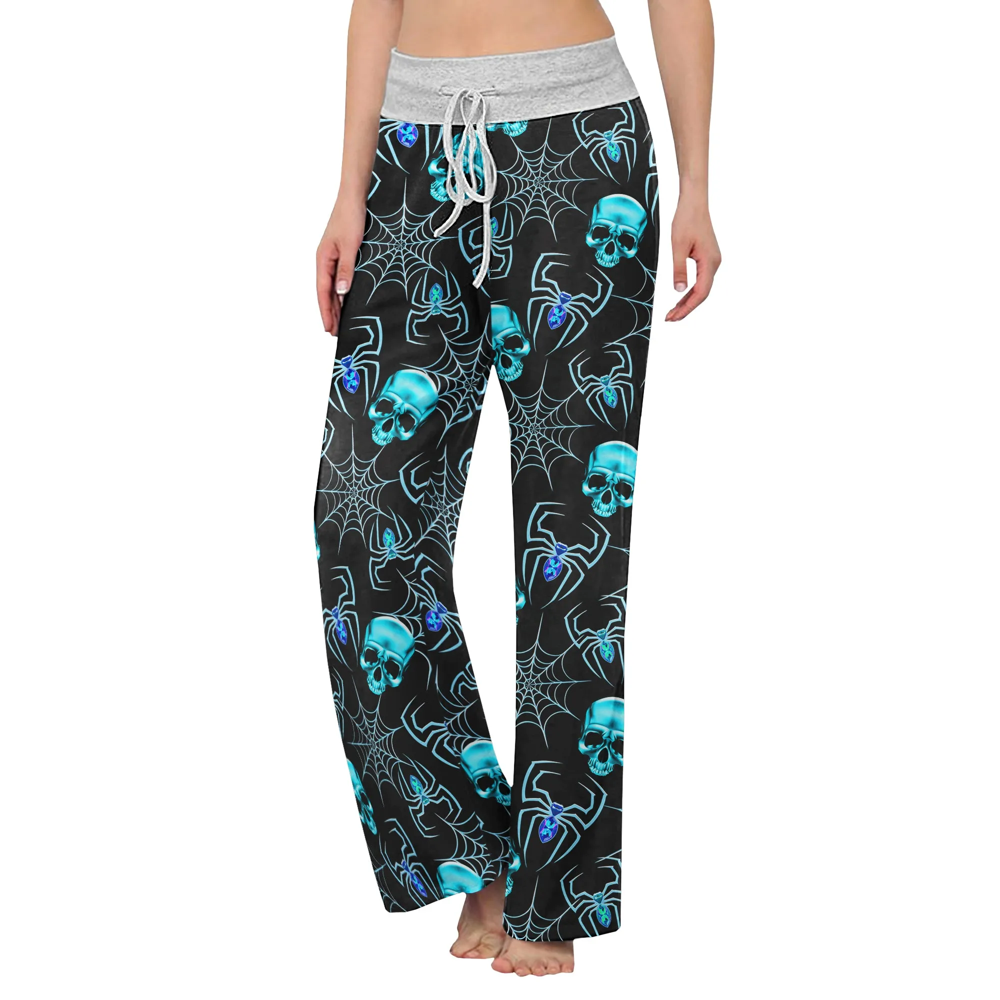 Blue Skull Spider Women's High-waisted Wide Leg Pants