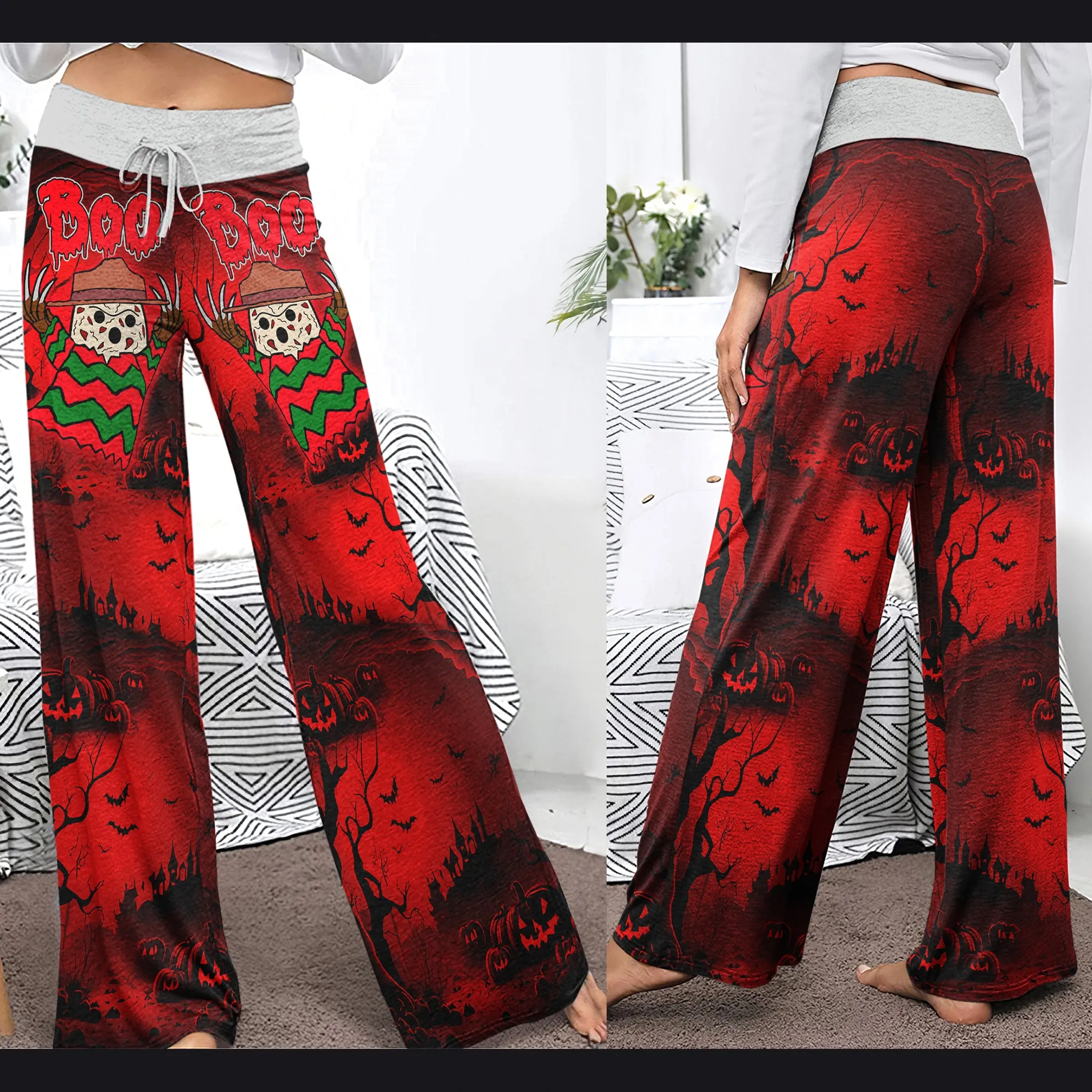 Boo Halloween Theme Women's High-waisted Wide Leg Pants