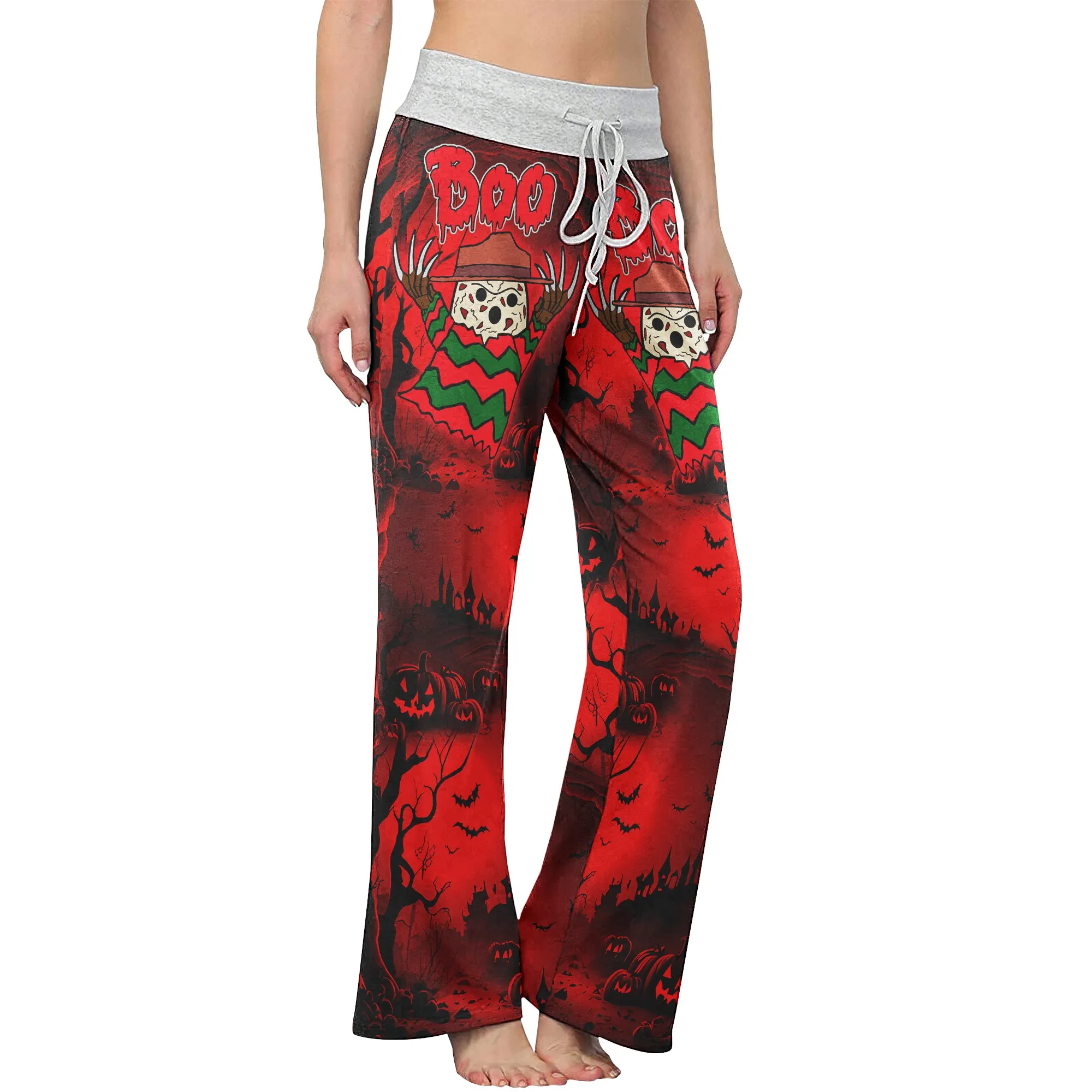 Boo Halloween Theme Women's High-waisted Wide Leg Pants