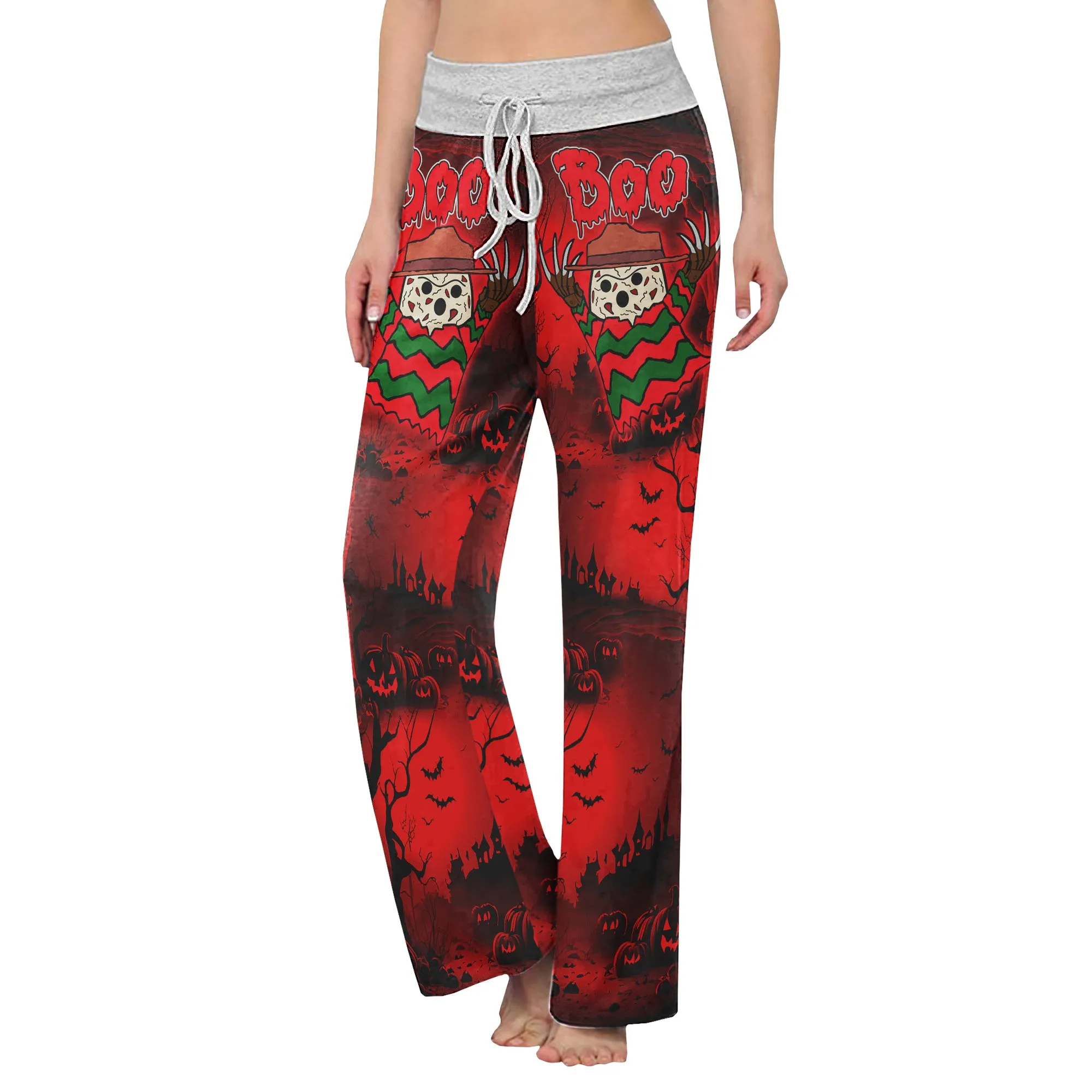 Boo Halloween Theme Women's High-waisted Wide Leg Pants