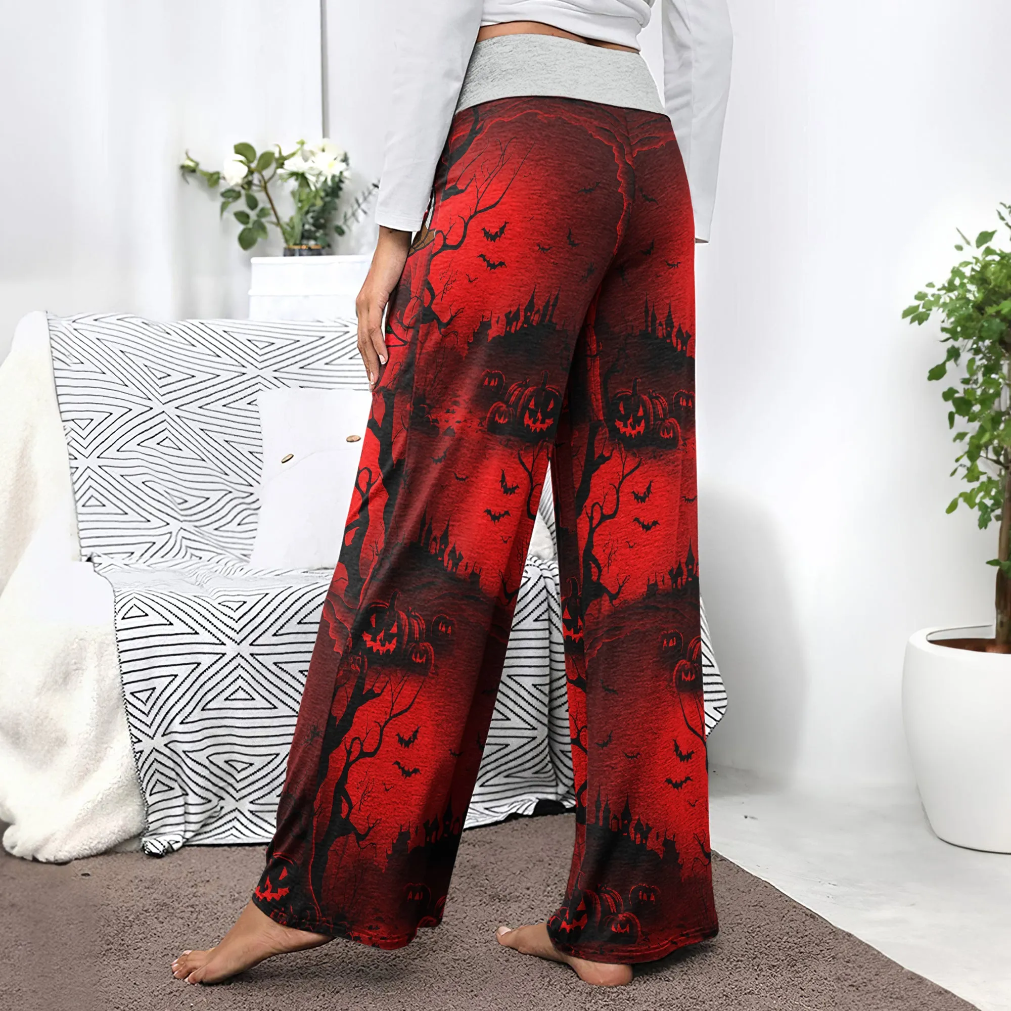 Boo Halloween Theme Women's High-waisted Wide Leg Pants