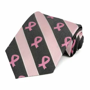 Breast Cancer Awareness Striped Cotton/Silk Extra Long Tie in Black