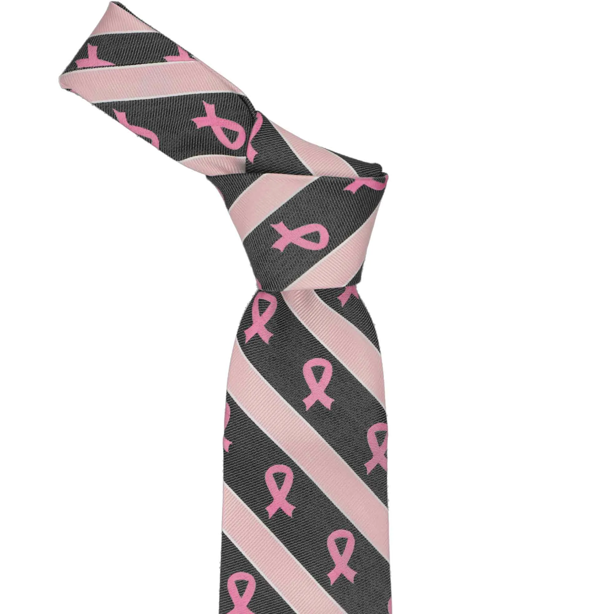 Breast Cancer Awareness Striped Cotton/Silk Tie in Black