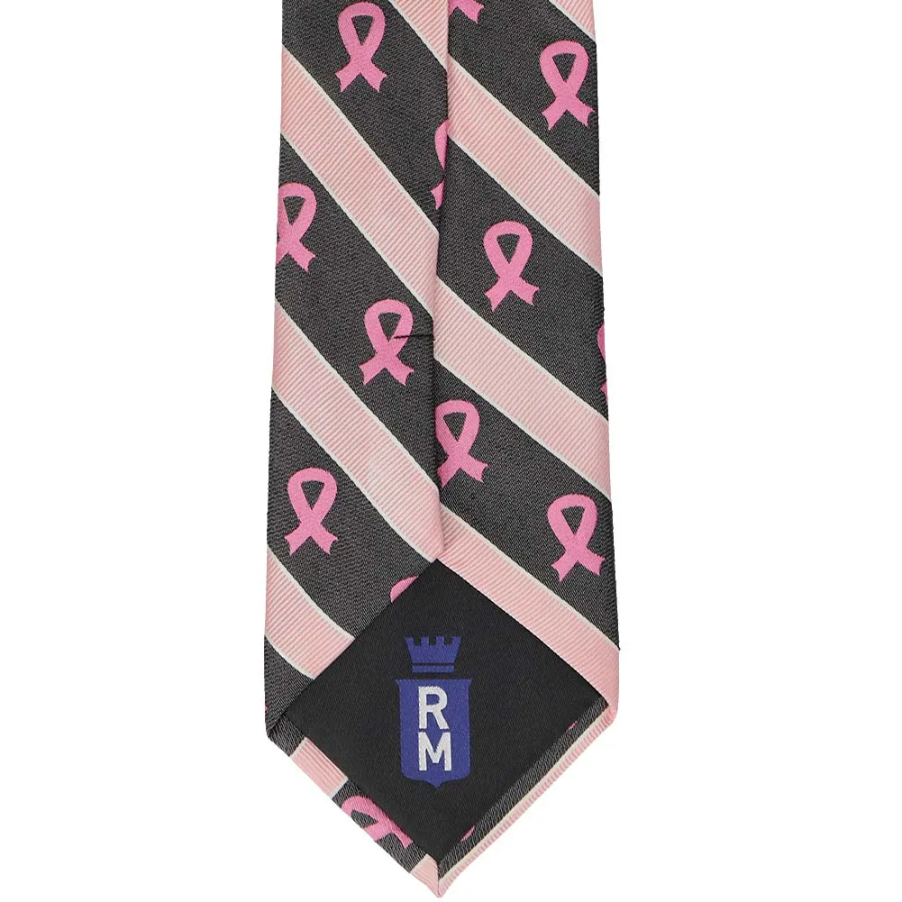 Breast Cancer Awareness Striped Cotton/Silk Tie in Black