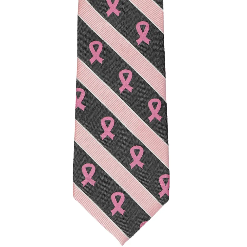 Breast Cancer Awareness Striped Cotton/Silk Tie in Black