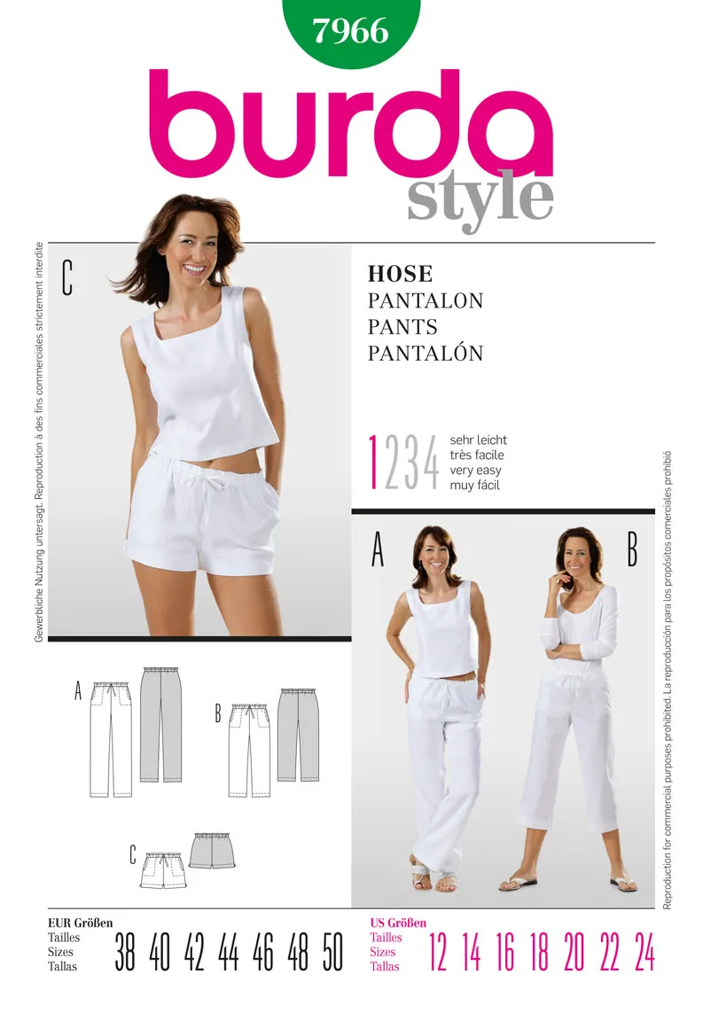 Burda 7966 Womens' Trousers and Shorts Pattern