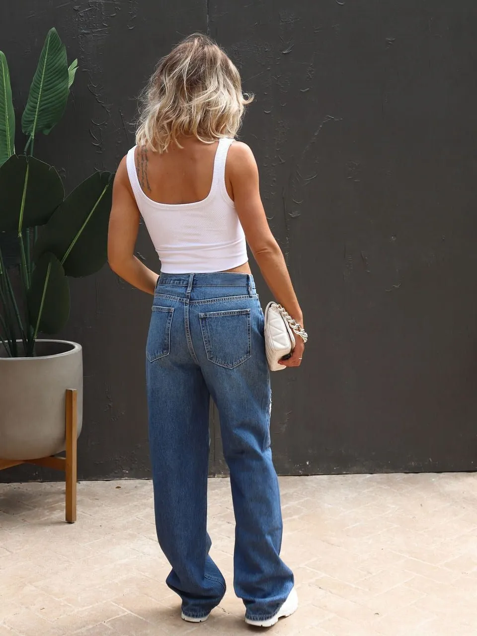 Casual Ripped Holes Women Jeans Streetwear Vintage Fashion Button Female Trousers Long Pants