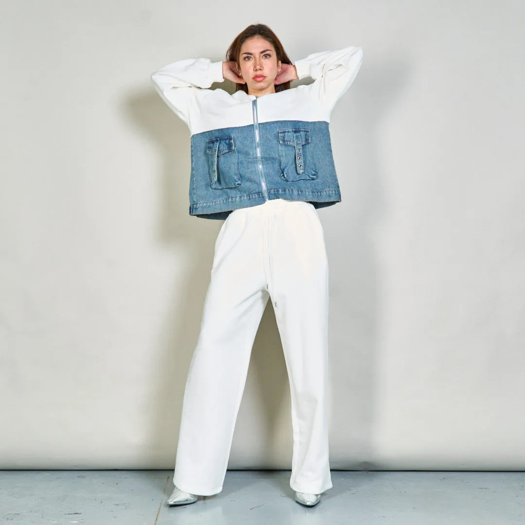 Casual zip-up jacket and relaxed pants set wholesale