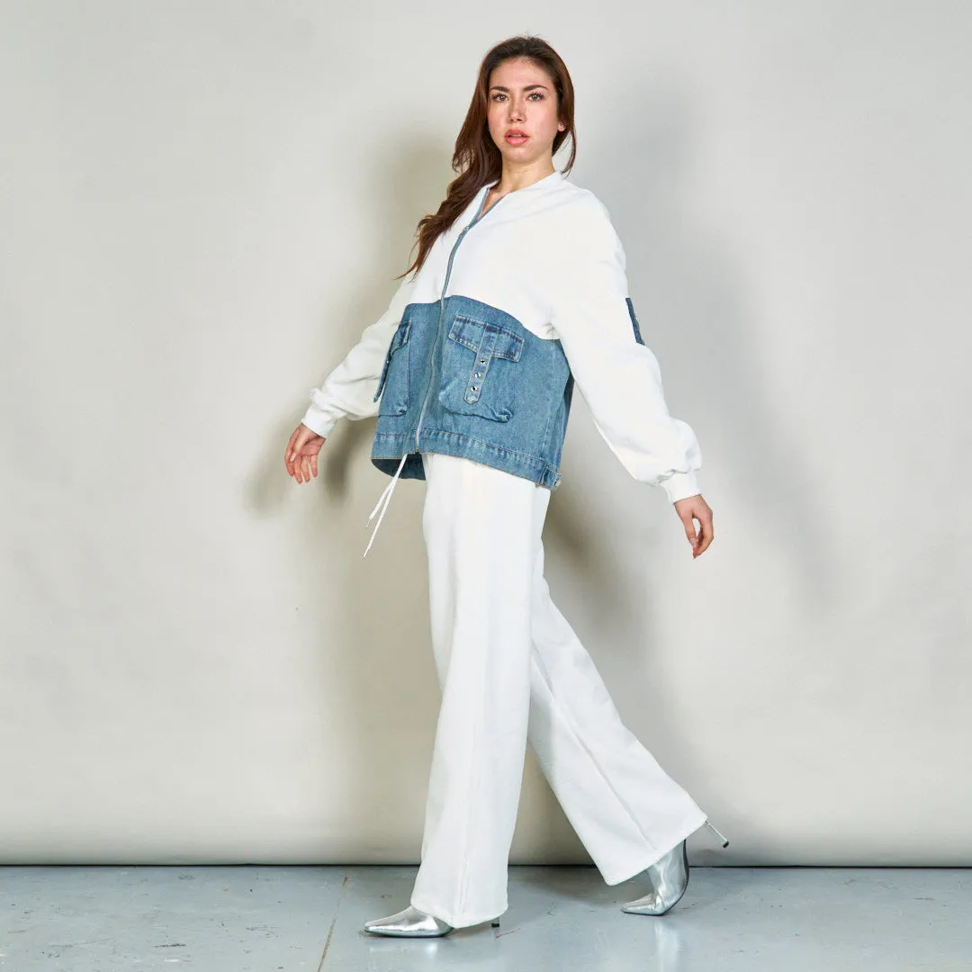 Casual zip-up jacket and relaxed pants set wholesale