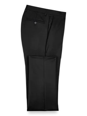 Classic Fit Wool Gabardine Flat Front Pants - Black