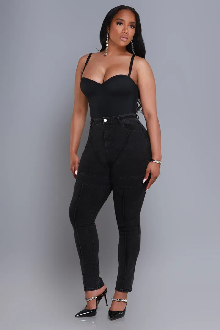 Credit Me High Rise Patchwork Skinny Jeans - Black