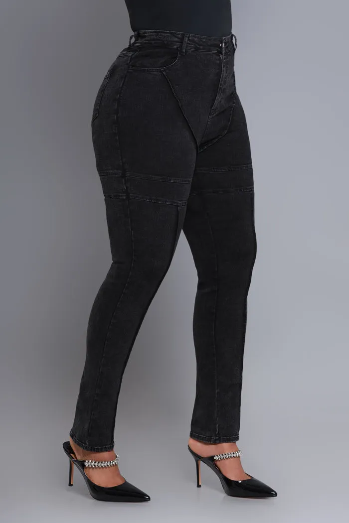 Credit Me High Rise Patchwork Skinny Jeans - Black