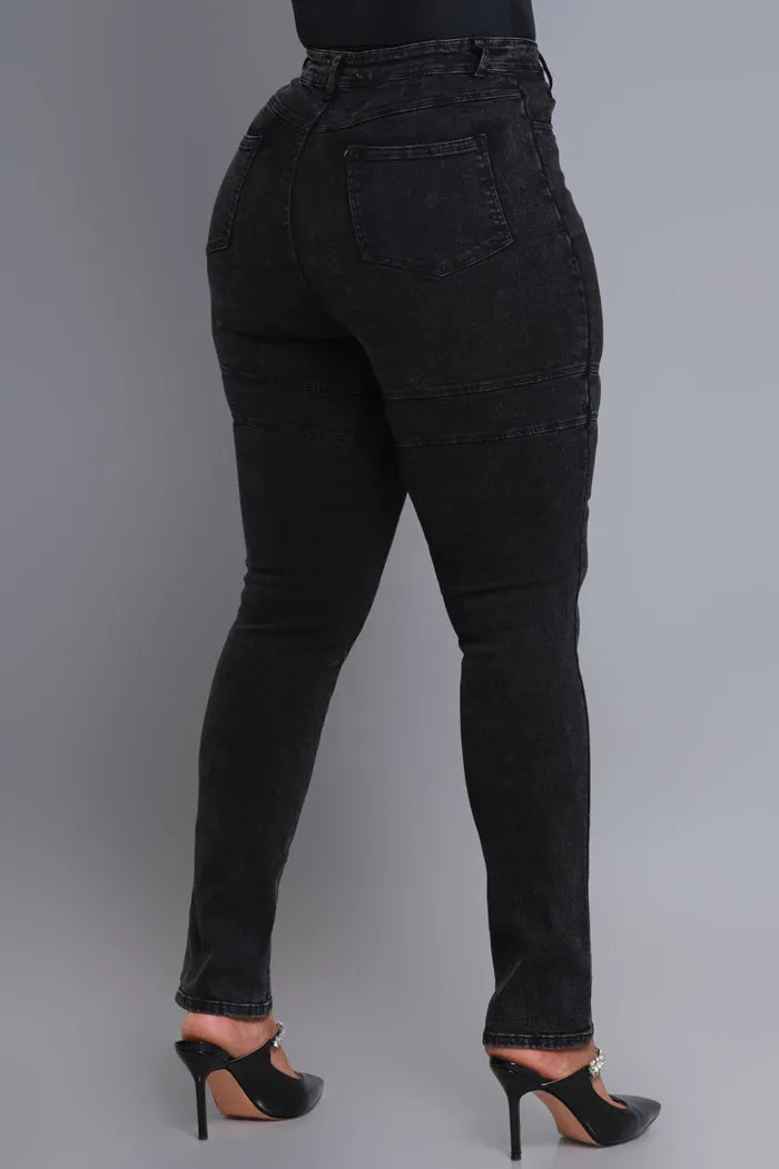 Credit Me High Rise Patchwork Skinny Jeans - Black