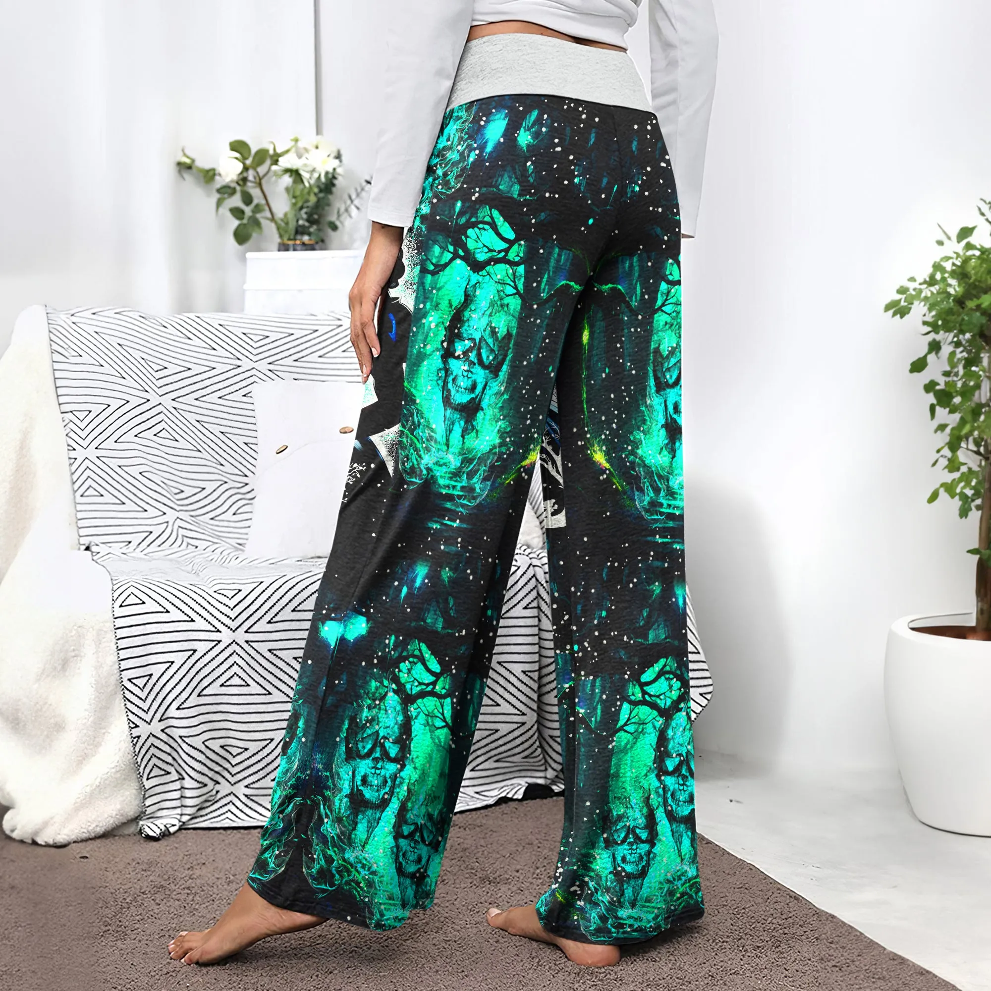 Dark Green Theme Women's High-waisted Wide Leg Pants