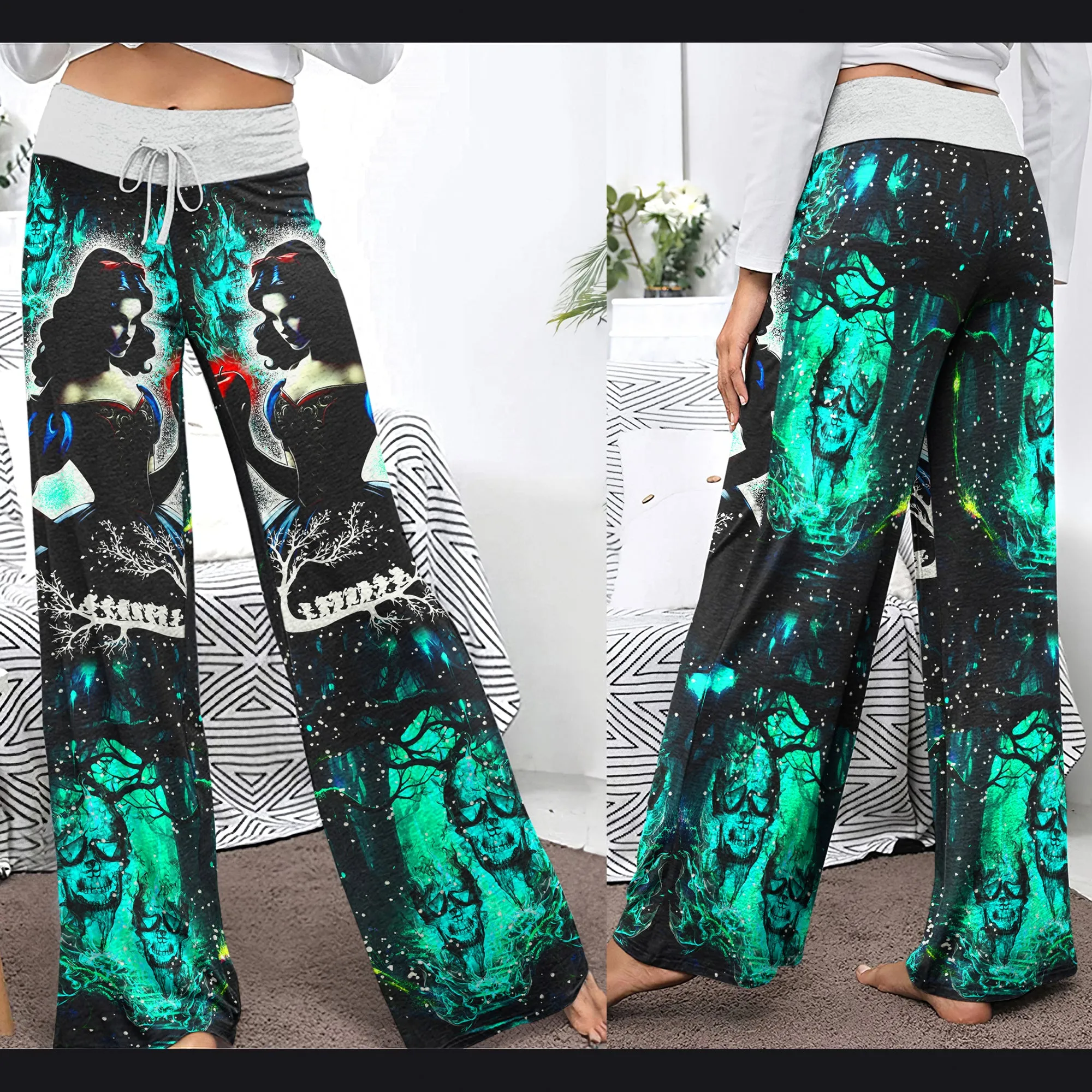 Dark Green Theme Women's High-waisted Wide Leg Pants