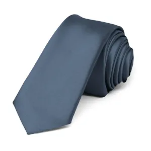 Dusty Blue Premium Skinny Necktie, 2" Width