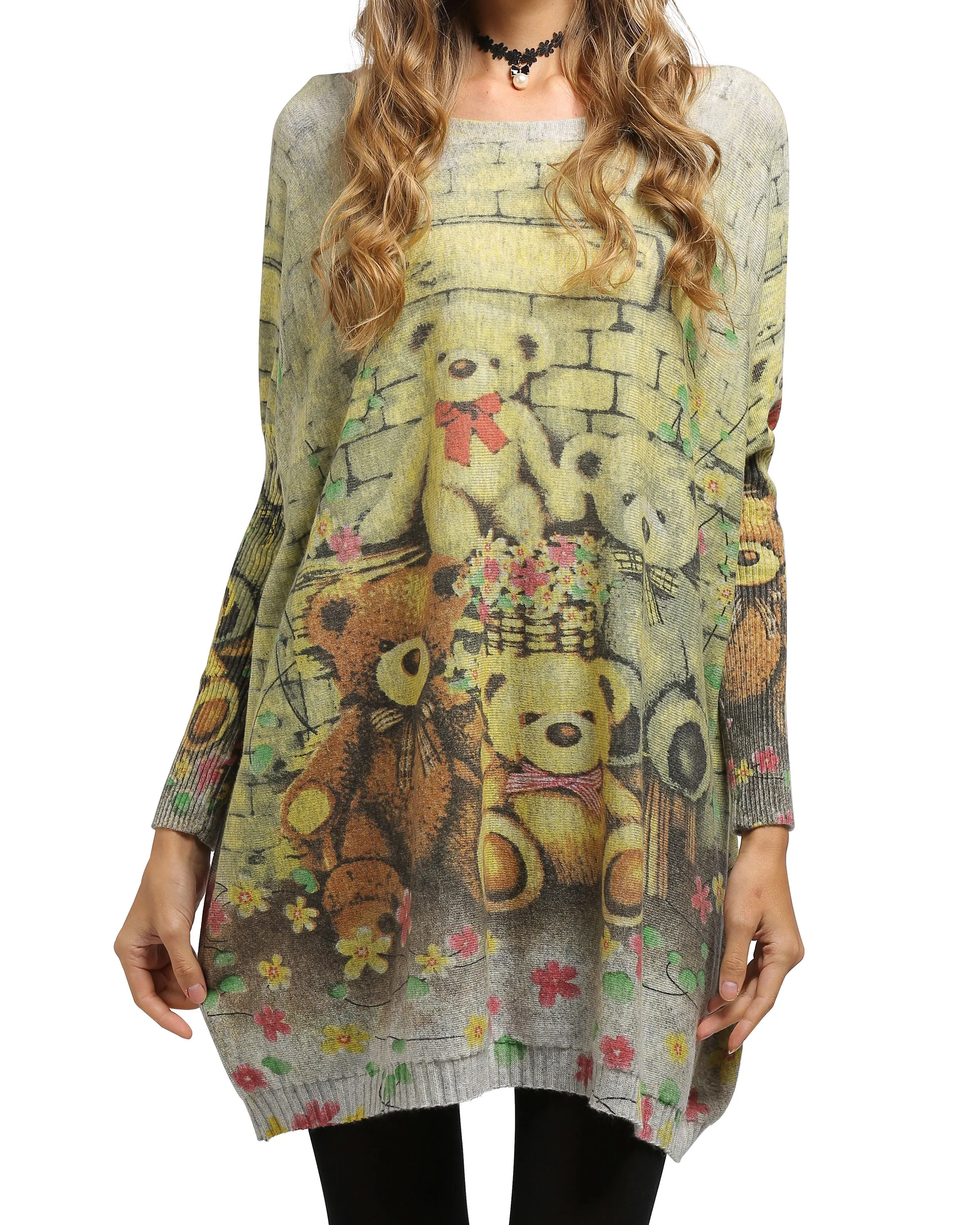ellazhu Women Fall Long Sleeve Crewneck Loose Casual Sweater Sweatshirts DH04