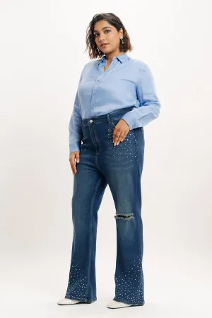 Embellished Indigo Bootcut Jeans