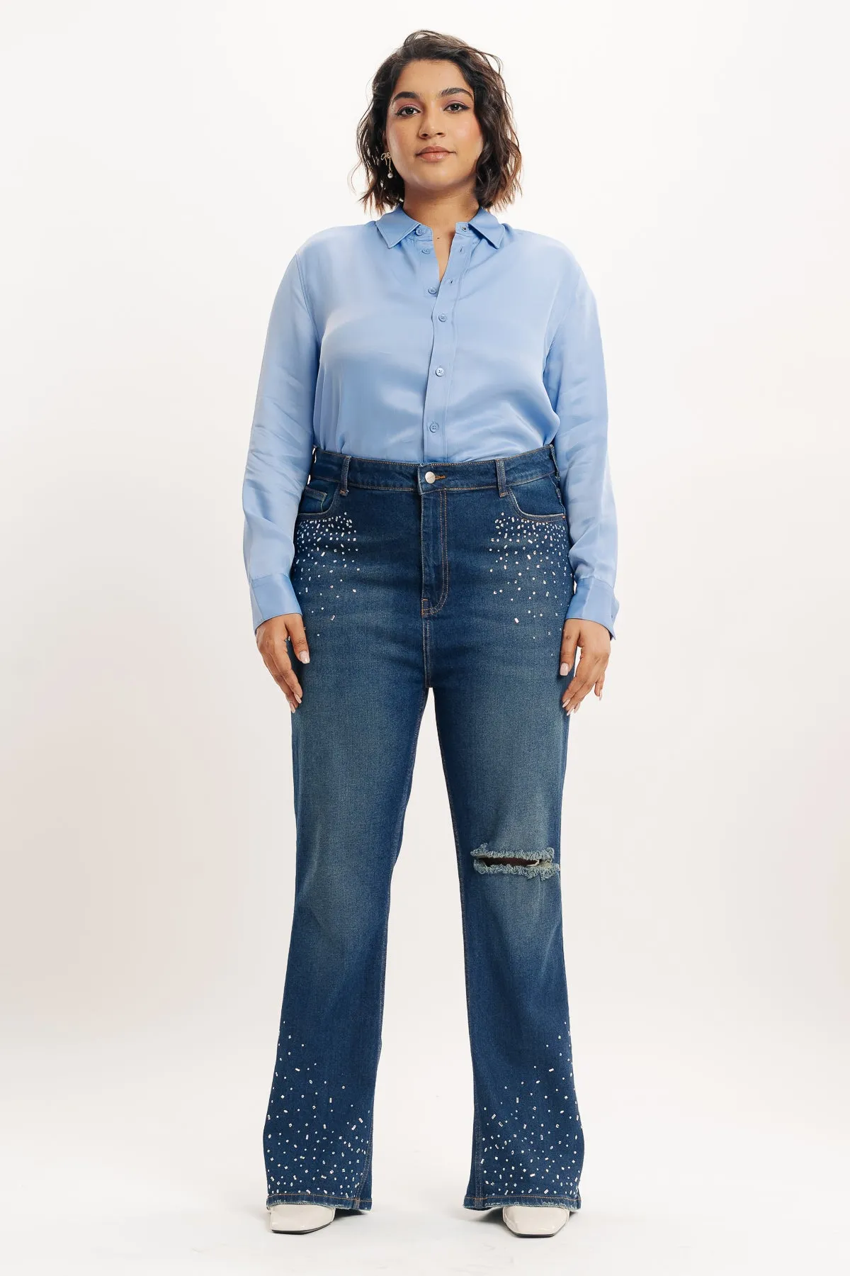 Embellished Indigo Bootcut Jeans