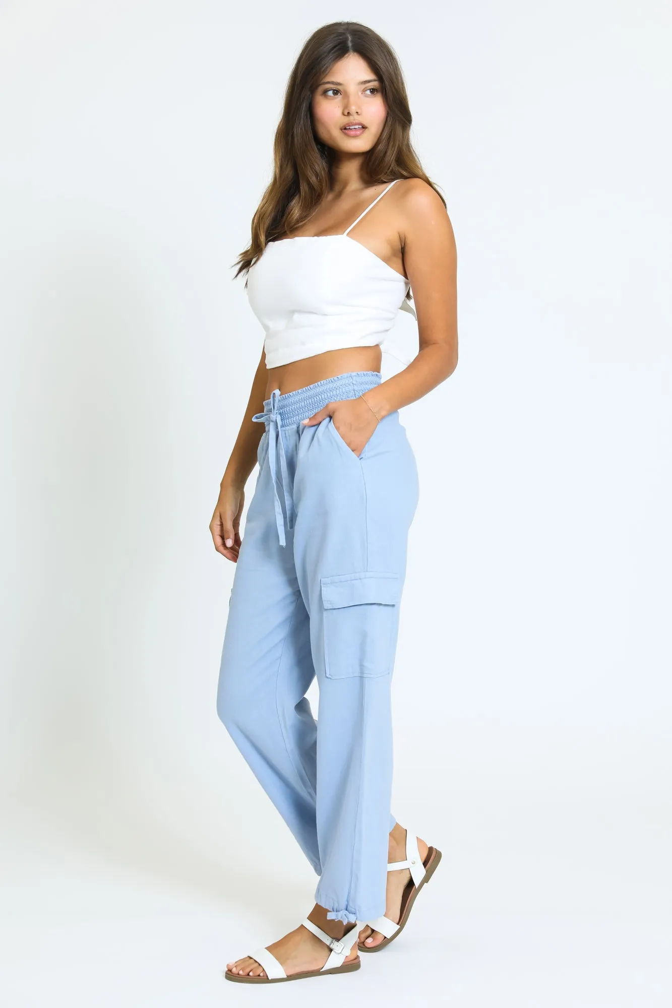 Emma Smock Waist Cargo Pant - Blue Fog