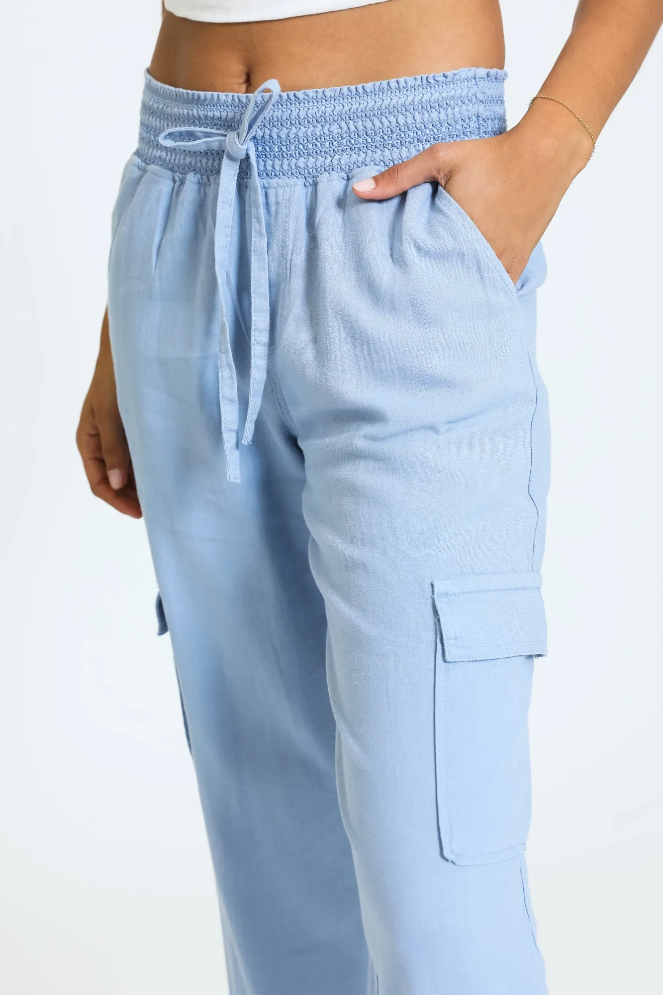 Emma Smock Waist Cargo Pant - Blue Fog