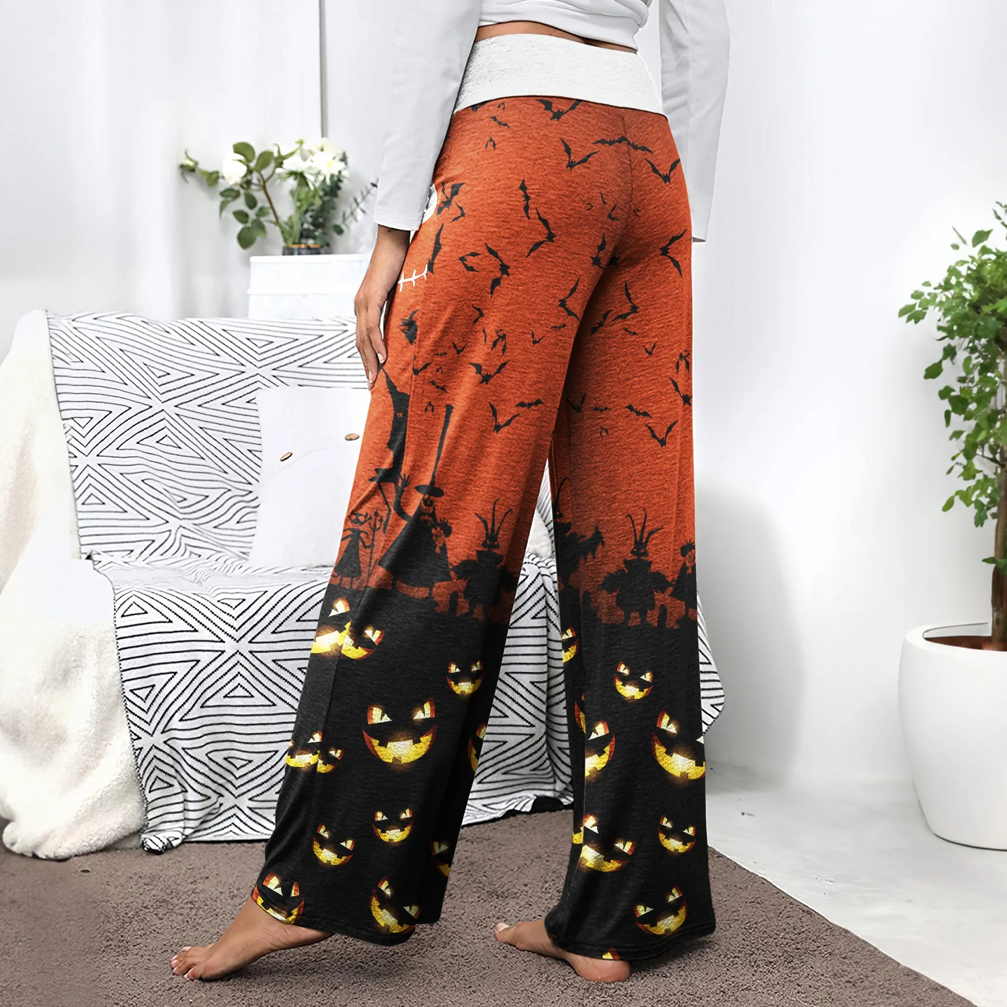Emo Nightmare Halloween Theme Women's High-waisted Wide Leg Pants