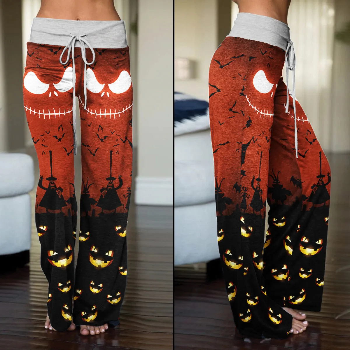 Emo Nightmare Halloween Theme Women's High-waisted Wide Leg Pants