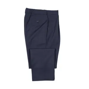 Exclusive pleated easy pants in navy cotton and wool