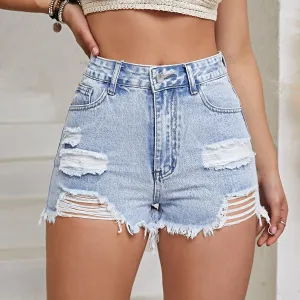 Fashion Distressed Denim Shorts - Trendy and Comfortable