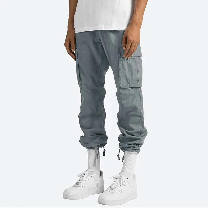 Fashion Solid Drawstring Multi-pocket Straight Leg Cargo Pants 250199978
